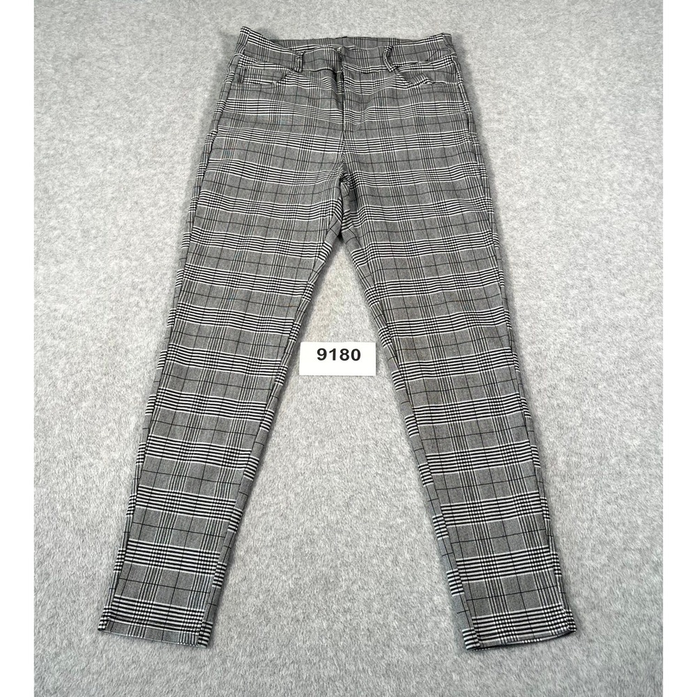I BELIEVE Pants Womens XL Black White Plaid Rayon Stretch Skinny Leg Outdoor